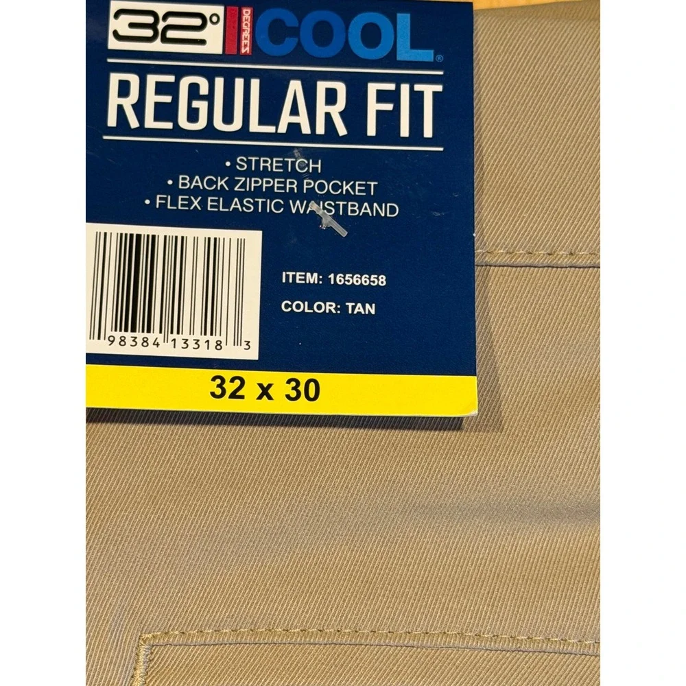 NWT 32 Degrees Cool Mens Regular Fit Stretch Pants 32x30 Tan Khaki Chino Tech